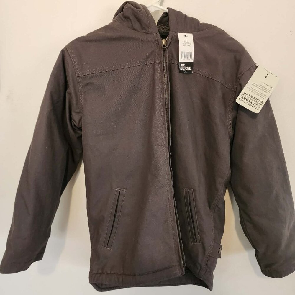 Berne Kids Hooded Duck Coat – Sherpa Lined – Charcoal – Size Large – New